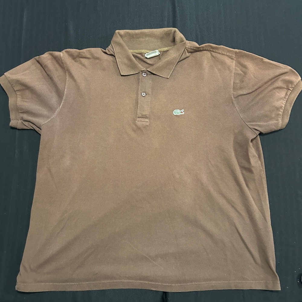 Lacoste Mens Brown Short Sleeve Pique Polo Shirt Size 8 3XL Vintage 5191L